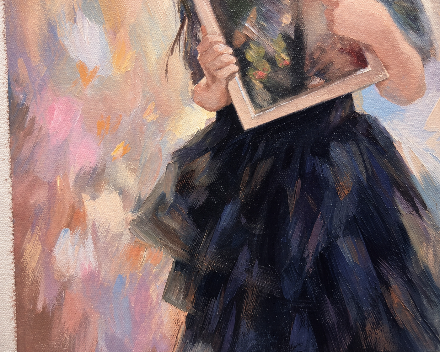 A Small Frame of Forever — Dark folds and warm brushstrokes, artwork detail