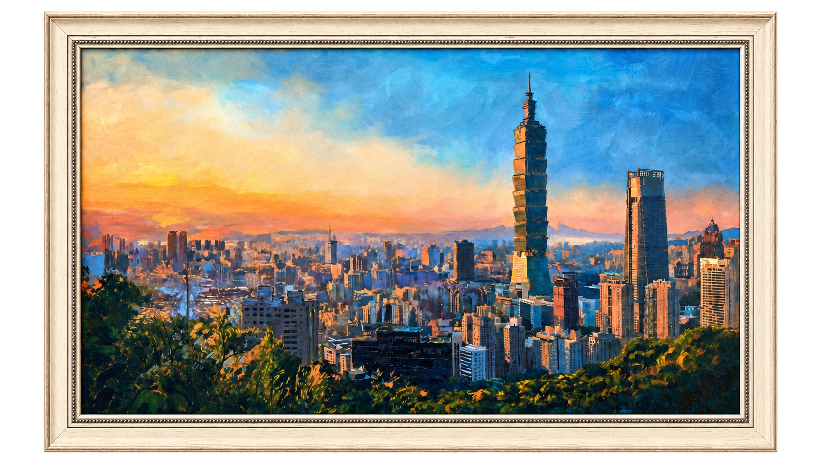 Taipei Between Blue and Gold, with the complete artwork and original frame