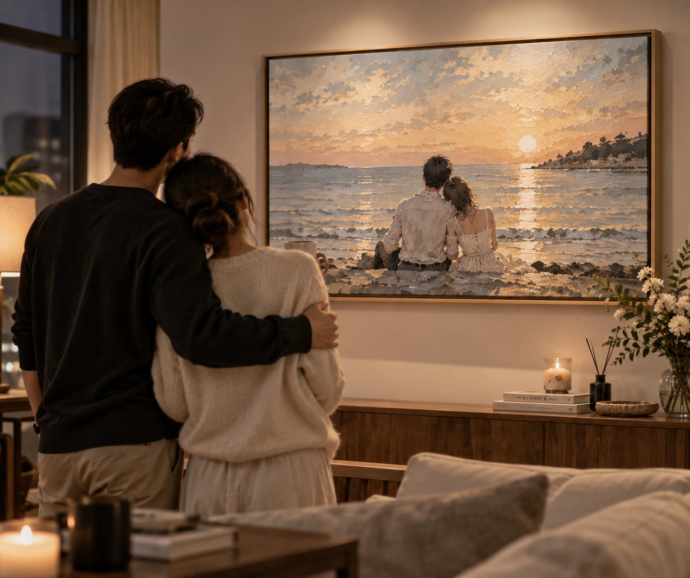 家の作品の前に一緒に立つ二人