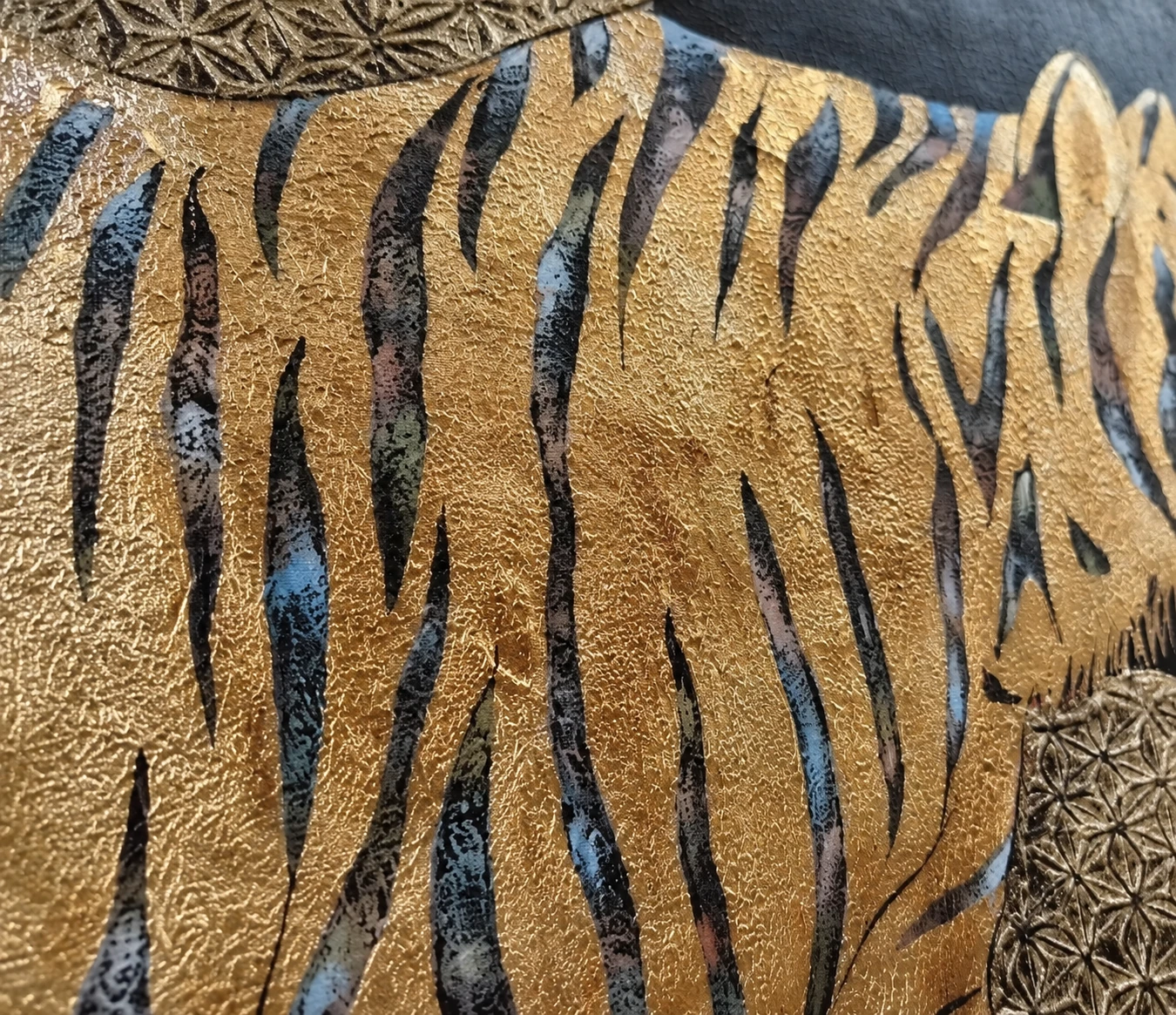 The Roar Beneath Silence — Stripes across gold, artwork detail