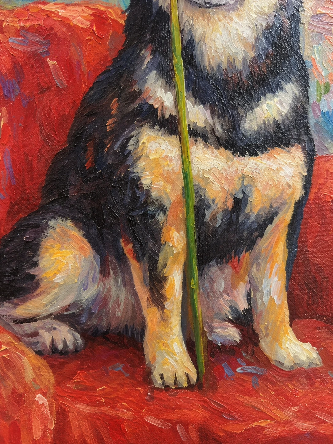 ペット肖像油絵｜柴犬・チューリップ・親しい表情｜JIYI